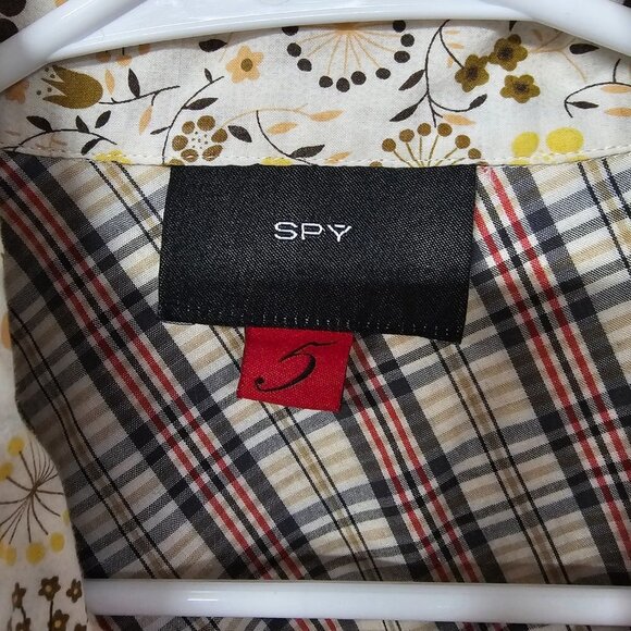 Spy Henry Lau Yellow Blue Floral Plaid Western Button Down Blouse Size L - Picture 11 of 13